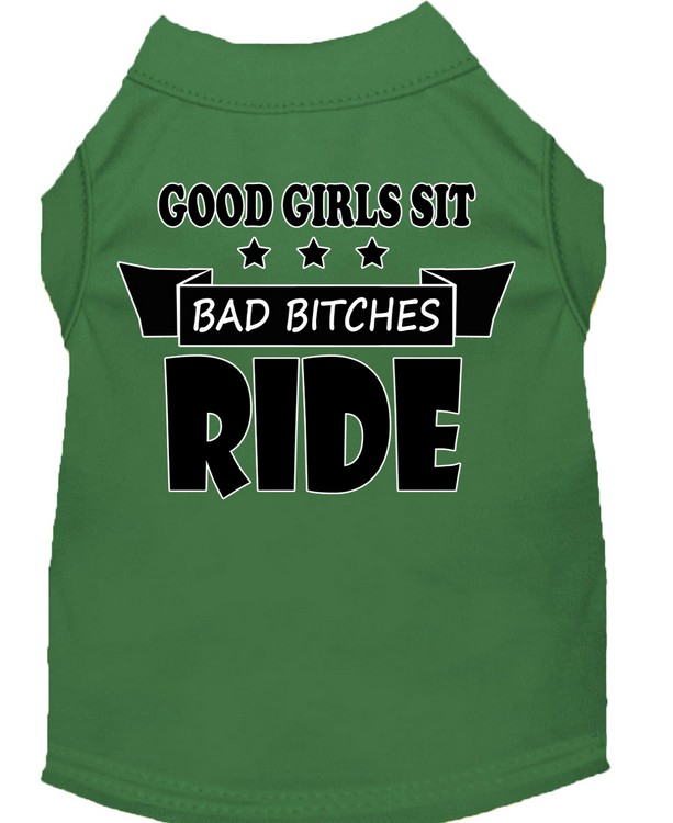 Bitches Ride Screen Print Dog Shirt Green XS